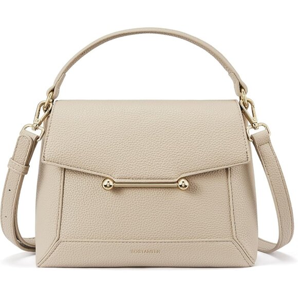 Small Vegan Leather Cream Crossbody Bag Women with Flap and Top Handle Design - Picture 1 of 7